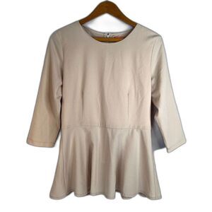 Riva Nice Price Peplum‎ Back Zip Cream Color Dressy Blouse Size Small Neutral